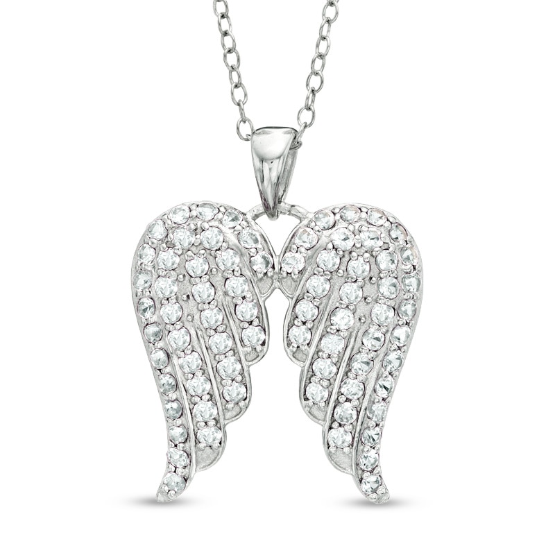 Main Image 1 of Lab-Created White Sapphire Angel Wings Pendant in Sterling Silver