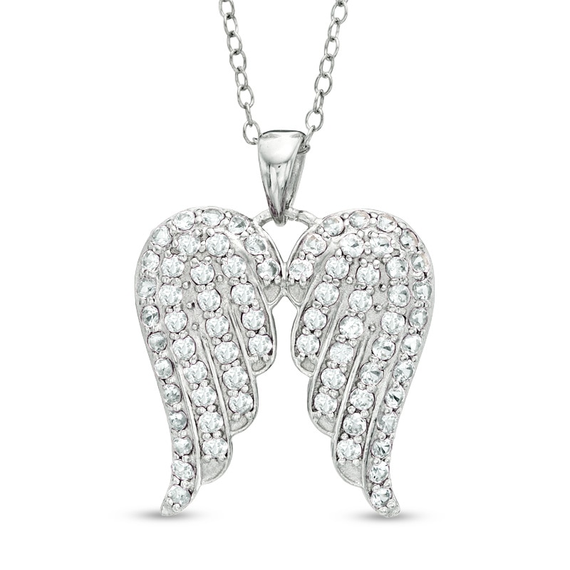 Lab-Created White Sapphire Angel Wings Pendant in Sterling Silver