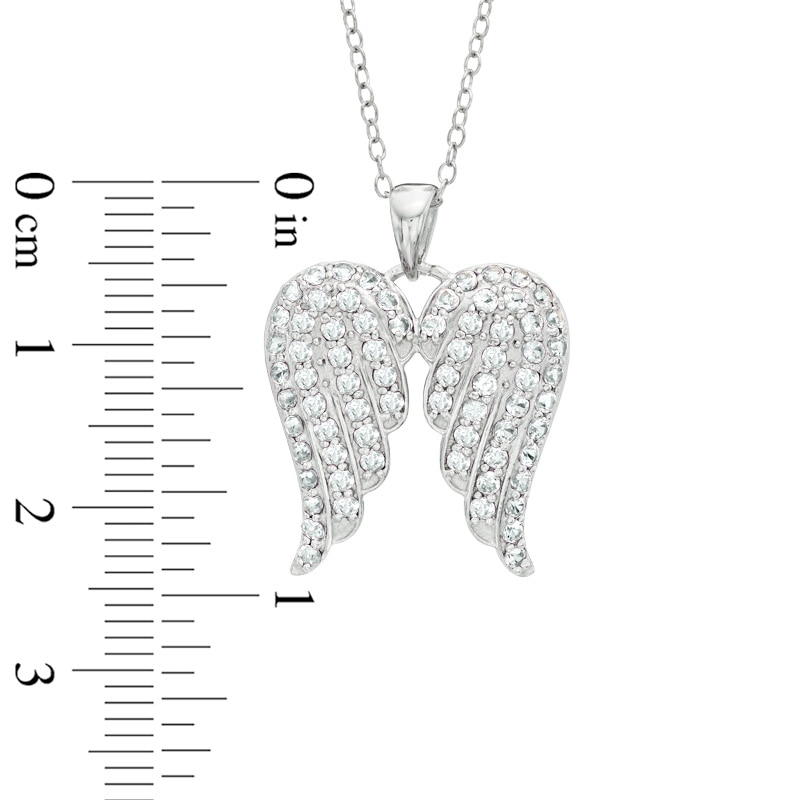 Main Image 2 of Lab-Created White Sapphire Angel Wings Pendant in Sterling Silver