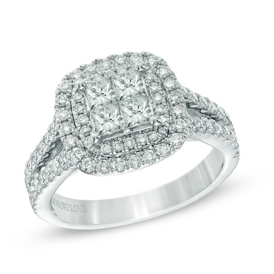 Vera Wang Love Collection 1-1/5 CT. T.w. Quad Princess-Cut Diamond Frame Engagement Ring in 14K White Gold