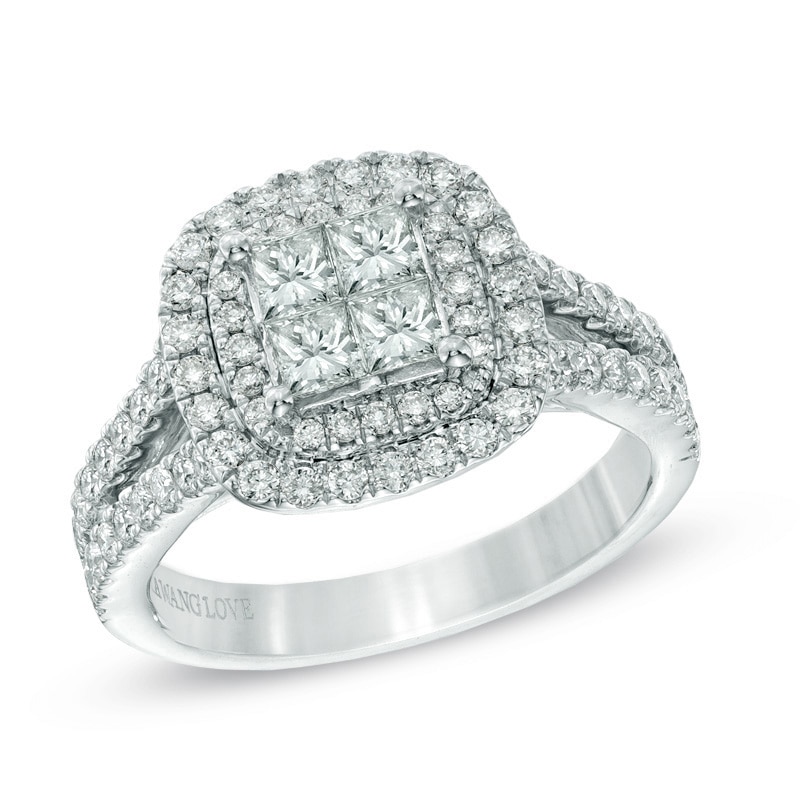 Main Image 1 of Vera Wang Love Collection 1-1/5 CT. T.W. Quad Princess-Cut Diamond Frame Engagement Ring in 14K White Gold