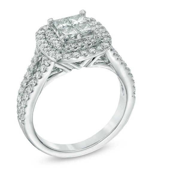 Vera Wang Love Collection 1-1/5 CT. T.w. Quad Princess-Cut Diamond Frame Engagement Ring in 14K White Gold