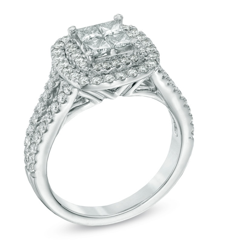 Main Image 2 of Vera Wang Love Collection 1-1/5 CT. T.W. Quad Princess-Cut Diamond Frame Engagement Ring in 14K White Gold