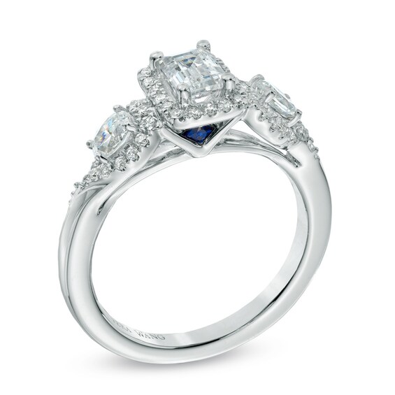 Vera Wang Love Collection 1 CT. T.w. Emerald-Cut Diamond Three Stone Engagement Ring in 14K White Gold