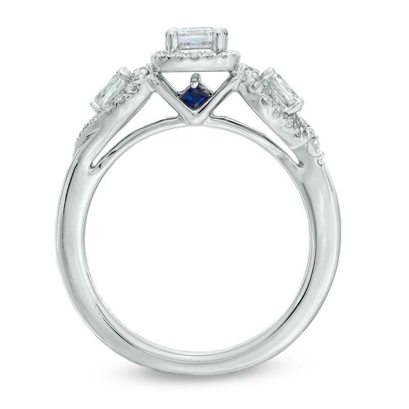 Main Image 3 of Vera Wang Love Collection 1 CT. T.W. Emerald-Cut Diamond Three Stone Engagement Ring in 14K White Gold