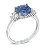Thumbnail Image 2 of 8.0mm Cushion-Cut Lab-Created Blue and White Sapphire Pendant and Ring Set in Sterling Silver - Size 7