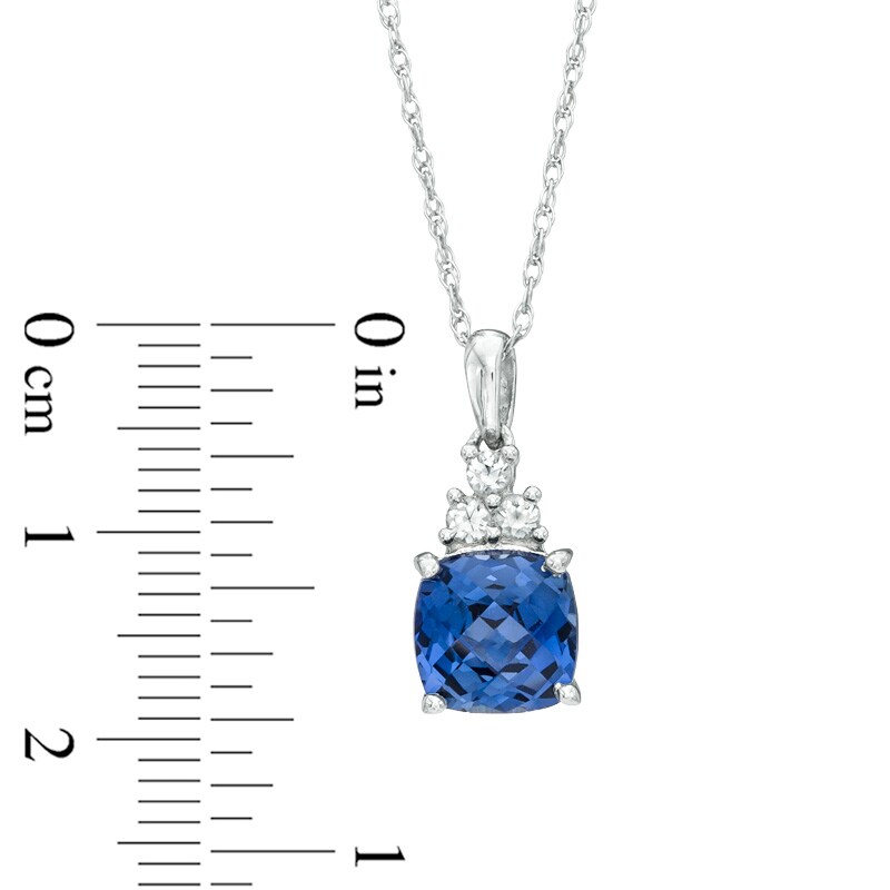Main Image 3 of 8.0mm Cushion-Cut Lab-Created Blue and White Sapphire Pendant and Ring Set in Sterling Silver - Size 7