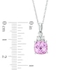 Thumbnail Image 3 of 8.0mm Cushion-Cut Lab-Created Pink  and White Sapphire Pendant and Ring Set in Sterling Silver - Size 7