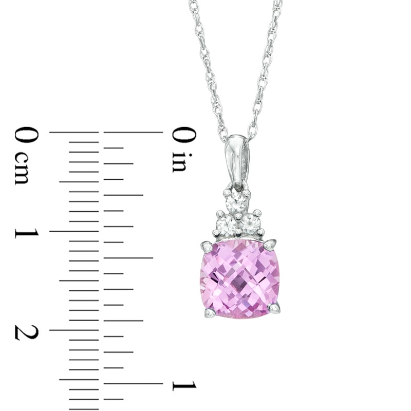 Main Image 3 of 8.0mm Cushion-Cut Lab-Created Pink  and White Sapphire Pendant and Ring Set in Sterling Silver - Size 7