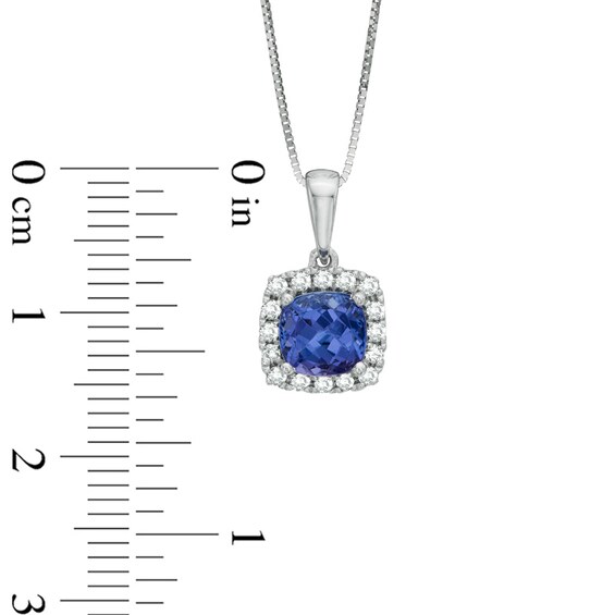 6.0mm Cushion-Cut Tanzanite and 1/6 CT. T.w. Diamond Frame Pendant in 10K White Gold