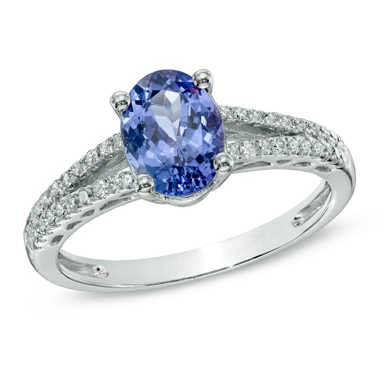 Oval Tanzanite and 1/5 CT. T.W. Diamond Ring in 14K White Gold