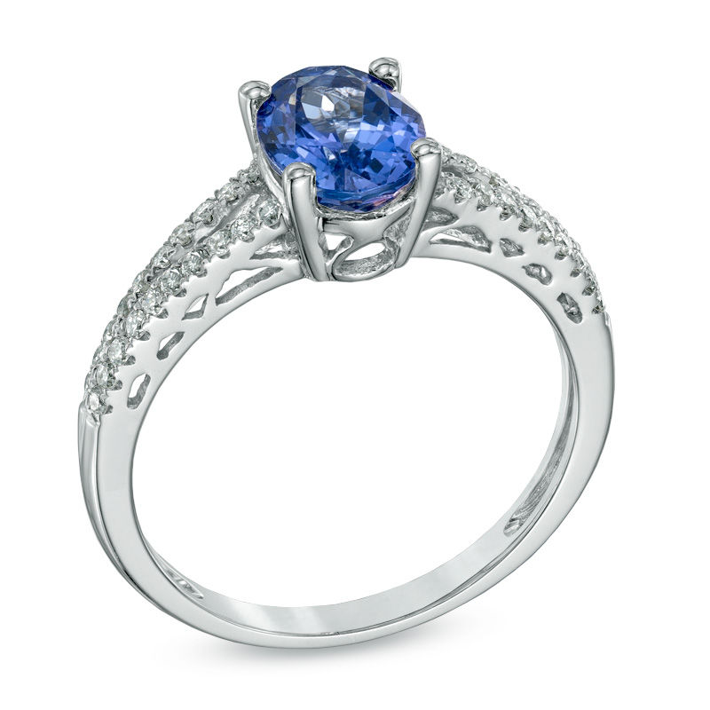 Oval Tanzanite and 1/5 CT. T.W. Diamond Ring in 14K White Gold