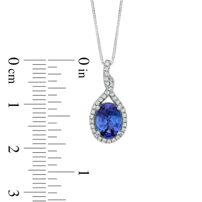 Main Image 2 of Oval Tanzanite and 1/8 CT. T.W. Diamond Twist Pendant in 14K White Gold