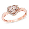 Thumbnail Image 1 of 6.0mm Heart-Shaped Morganite and 1/10 CT. T.W. Diamond Ring in 10K Rose Gold