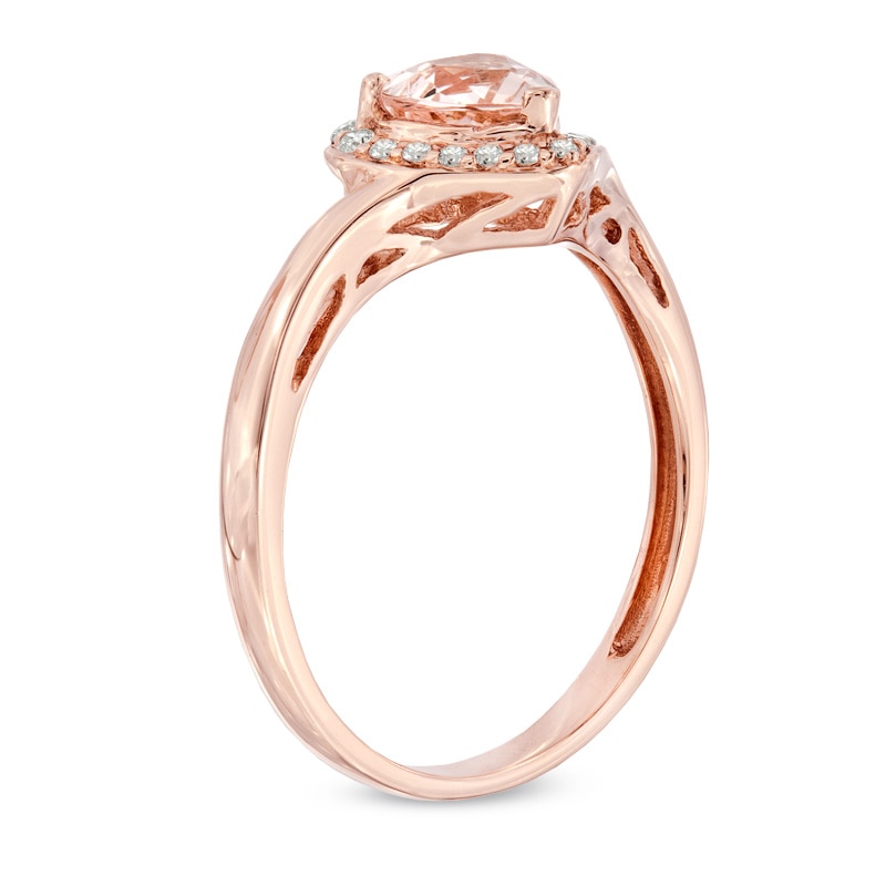 Main Image 2 of 6.0mm Heart-Shaped Morganite and 1/10 CT. T.W. Diamond Ring in 10K Rose Gold