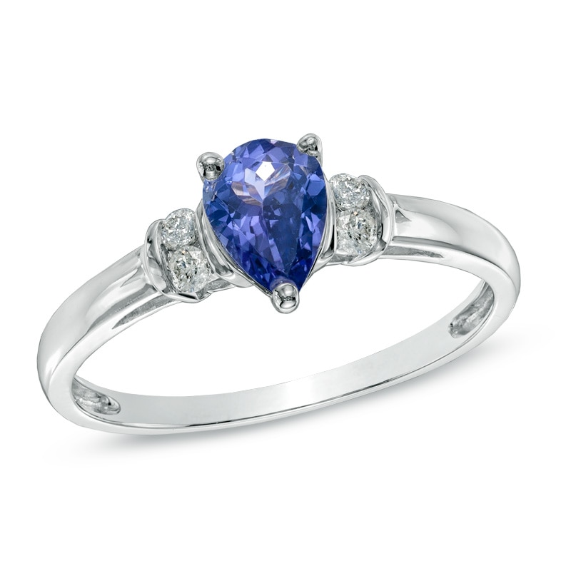 Main Image 1 of Pear-Shaped Tanzanite and Diamond Accent Ring in 10K White Gold