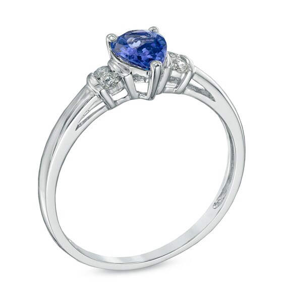 Pear-Shaped Tanzanite and Diamond Accent Ring in 10K White Gold
