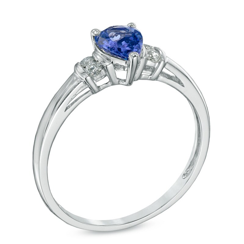 Main Image 2 of Pear-Shaped Tanzanite and Diamond Accent Ring in 10K White Gold
