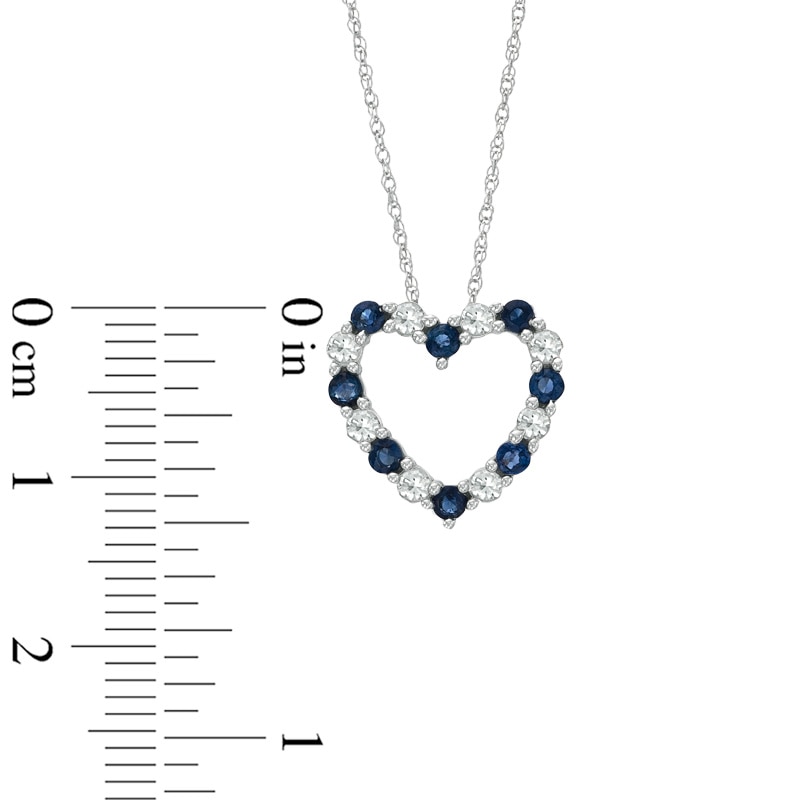 Main Image 2 of Blue and White Sapphire Heart Pendant in 10K White Gold