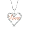 Thumbnail Image 1 of Lab-Created White Sapphire "Love" Heart Pendant in Sterling Silver and 14K Rose Gold Plate