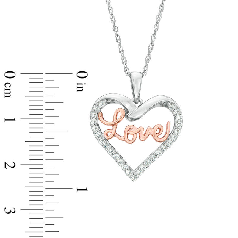Main Image 2 of Lab-Created White Sapphire "Love" Heart Pendant in Sterling Silver and 14K Rose Gold Plate