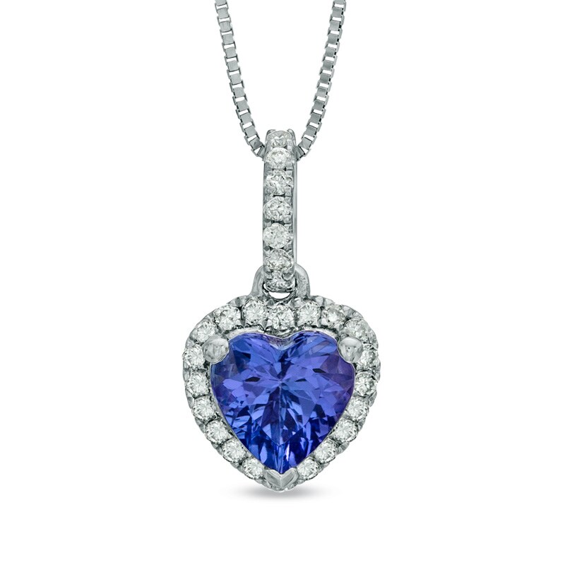 Main Image 1 of 6.0mm Heart-Shaped Tanzanite and 1/8 CT. T.W. Diamond Pendant in 10K White Gold
