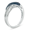Thumbnail Image 2 of 1/6 CT. T.W. Enhanced Blue and White Diamond Split Waves Ring in Sterling Silver