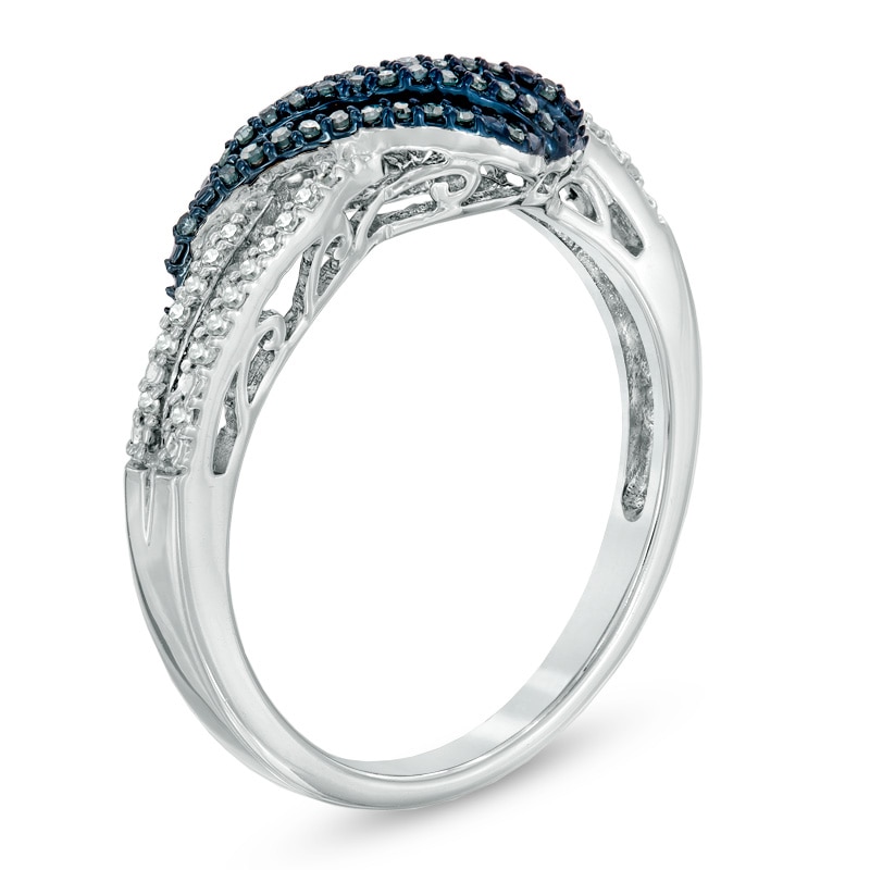 1/6 CT. T.W. Enhanced Blue and White Diamond Split Waves Ring in Sterling Silver