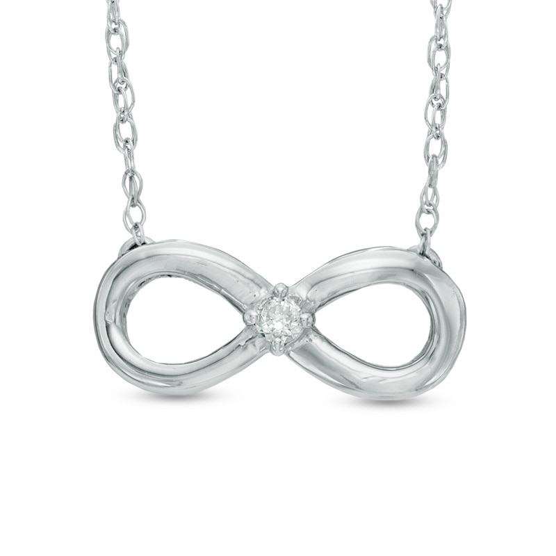 Diamond Accent Solitaire Sideways Infinity Necklace in 10K White Gold