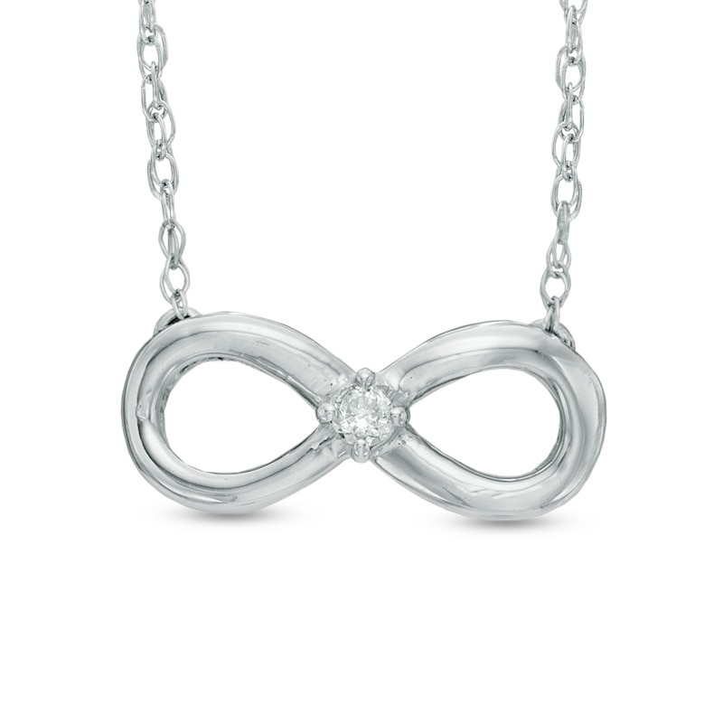 Main Image 1 of Diamond Accent Solitaire Sideways Infinity Necklace in 10K White Gold