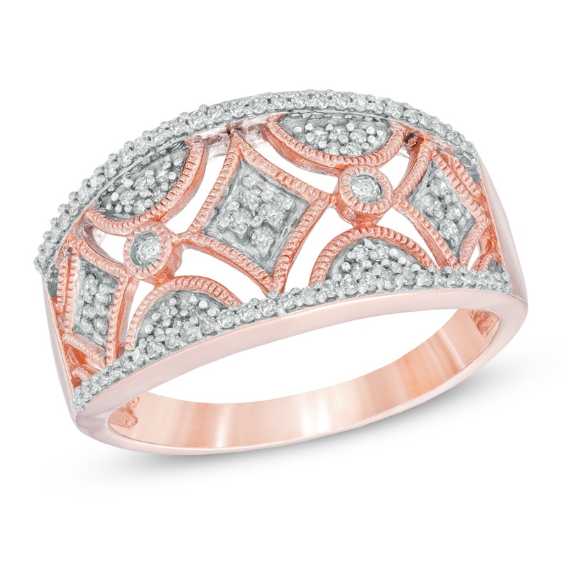 1/4 CT. T.W. Diamond Vintage-Style Band in 10K Rose Gold