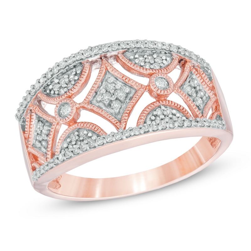 Main Image 1 of 1/4 CT. T.W. Diamond Vintage-Style Band in 10K Rose Gold