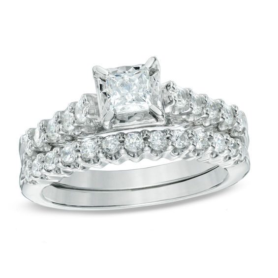 1 CT. T.W. Princess-Cut Diamond Bridal Set in 14K White Gold ...