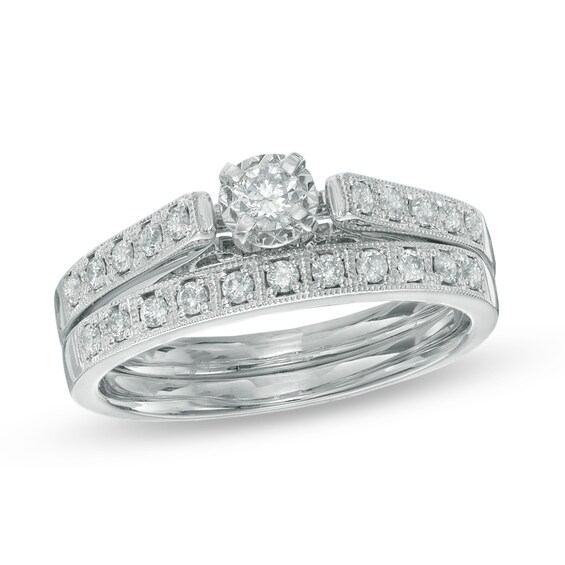 3/8 CT. T.w. Diamond Vintage-Style Bridal Set in 10K White Gold