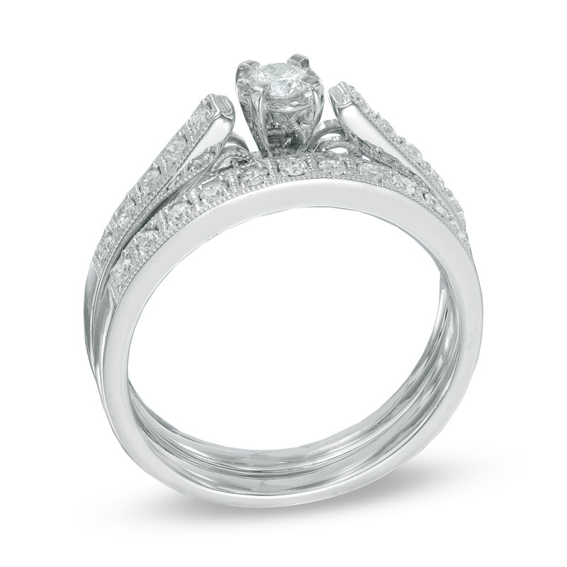 Main Image 2 of 3/8 CT. T.W. Diamond Vintage-Style Bridal Set in 10K White Gold