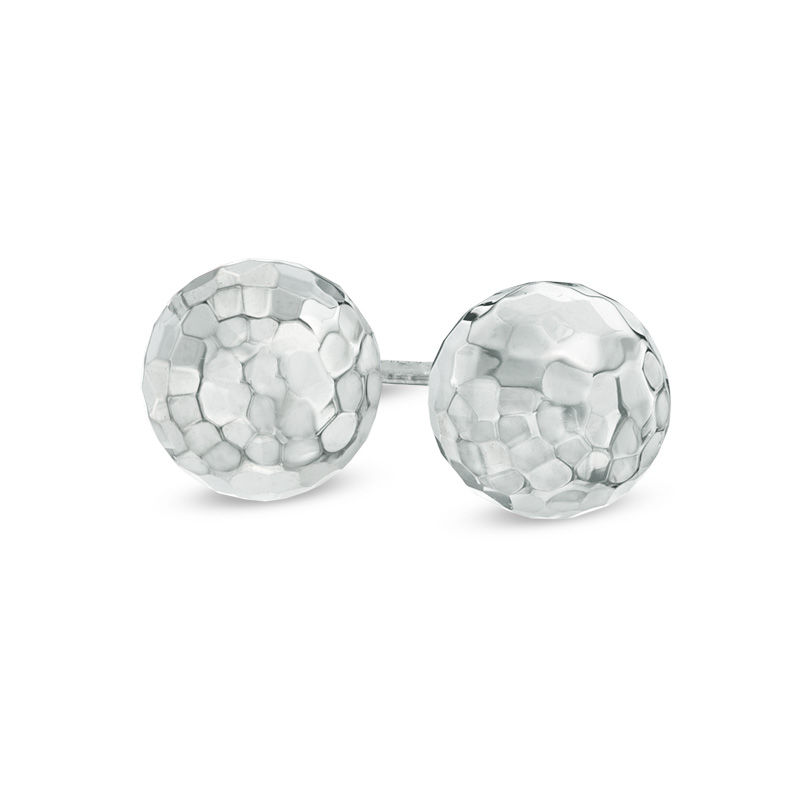 6.0mm Hammered Ball Stud Earrings in 14K White Gold