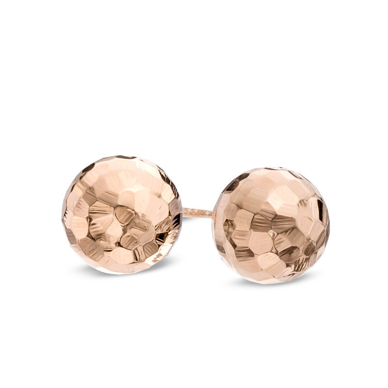 8.0mm Hammered Ball Stud Earrings in 14K Rose Gold