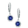 Thumbnail Image 0 of 6.0mm Lab-Created Blue and White Sapphire Frame Drop Earrings in Sterling Silver