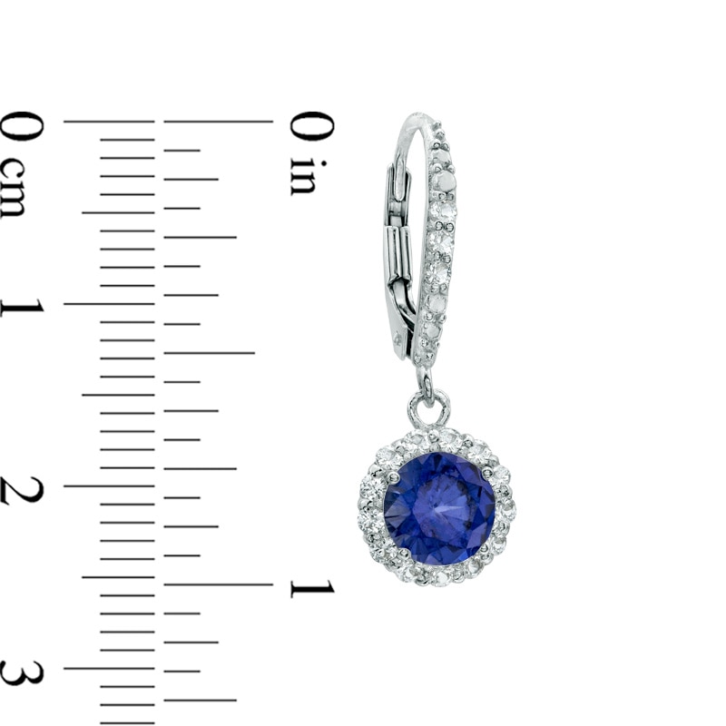 6.0mm Lab-Created Blue and White Sapphire Frame Drop Earrings in Sterling Silver