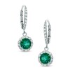 Thumbnail Image 0 of 6.0mm Lab-Created Emerald and White Sapphire Frame Drop Earrings in Sterling Silver