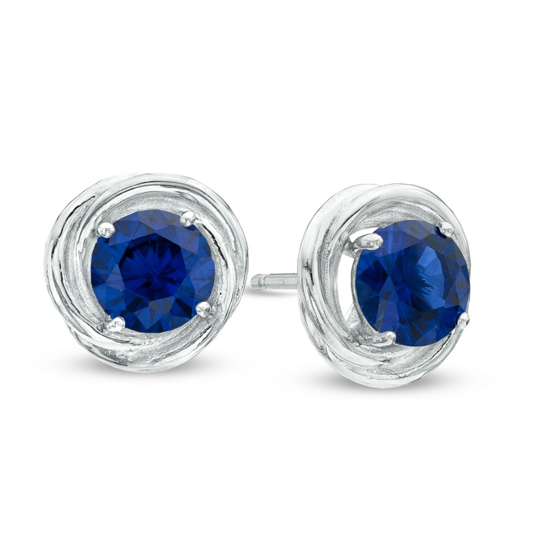6.0mm Lab-Created Blue Sapphire Swirl Frame Stud Earrings in Sterling Silver