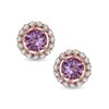 Thumbnail Image 1 of 6.0mm Amethyst and Lab-Created White Sapphire Pavé Frame Stud Earrings in Sterling Silver with 14K Rose Gold Plate