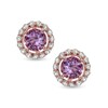 Thumbnail Image 0 of 6.0mm Amethyst and Lab-Created White Sapphire Pavé Frame Stud Earrings in Sterling Silver with 14K Rose Gold Plate