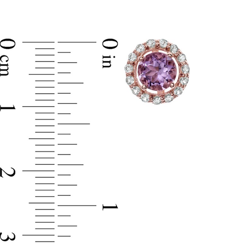 Main Image 2 of 6.0mm Amethyst and Lab-Created White Sapphire Pavé Frame Stud Earrings in Sterling Silver with 14K Rose Gold Plate