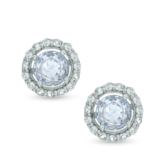 6.0mm LabCreated Aquamarine and White Sapphire Pavé Frame Stud