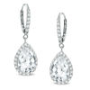 Thumbnail Image 0 of Pear-Shaped Lab-Created White Sapphire Frame Drop Earrings in Sterling Silver