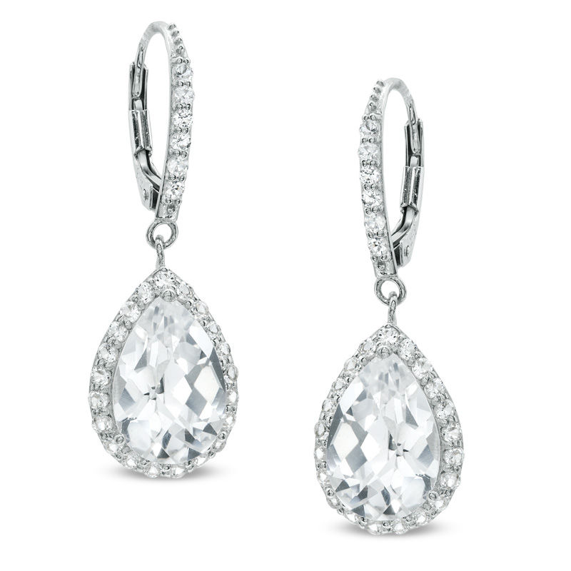Pear-Shaped Lab-Created White Sapphire Frame Drop Earrings in Sterling Silver