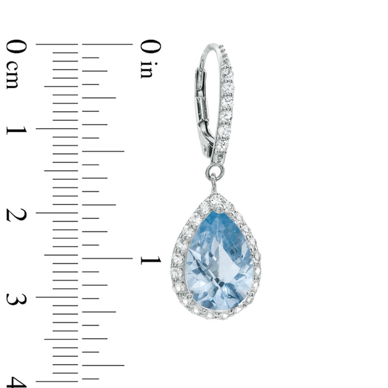 Pear-Shaped Simulated Aquamarine and Lab-Created White Sapphire Frame Drop Earrings in Sterling Silver