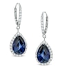 Thumbnail Image 0 of Pear-Shaped Lab-Created Blue and White Sapphire Frame Drop Earrings in Sterling Silver