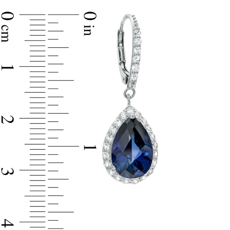 Pear-Shaped Lab-Created Blue and White Sapphire Frame Drop Earrings in Sterling Silver